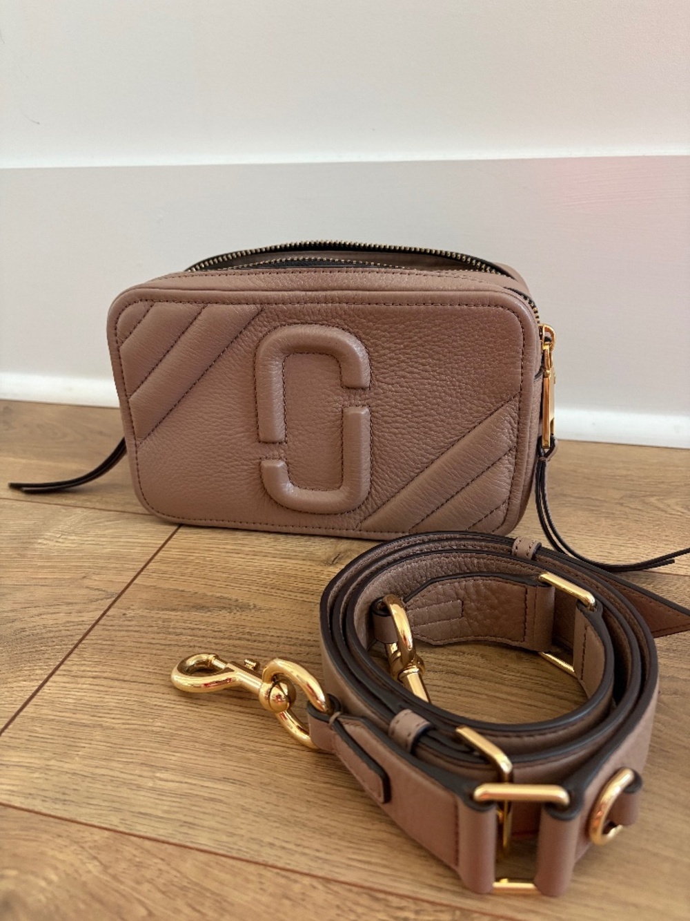 Marc Jacobs Moto Shot Bag Leather Crossbody Dusty Beige